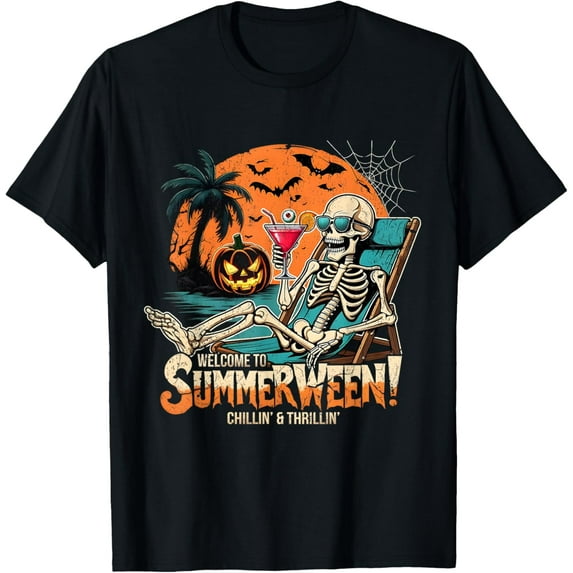 Velto Summerween Skeleton Beach Tropical Art T-Shirt All Size S-5XL