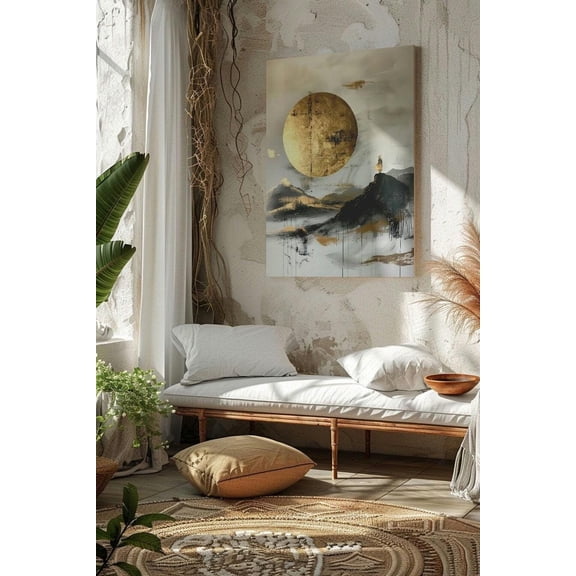 Velto Sun Enlightenment Canvas, Spiritual Zen Wall Art, Mystical Asian Inspired Decor, SIZE 12x16 INCLUDE Pine Wood Frame 1.25-Inch