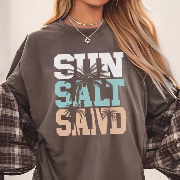 Velto Sun Sand Salt Beach SweaSummer SweaTrendy Beach Sweatshirts for Women Summer Vacation Sweatshirts Womens Oversized Beach SweaSweatshirt Full Size S-5XL