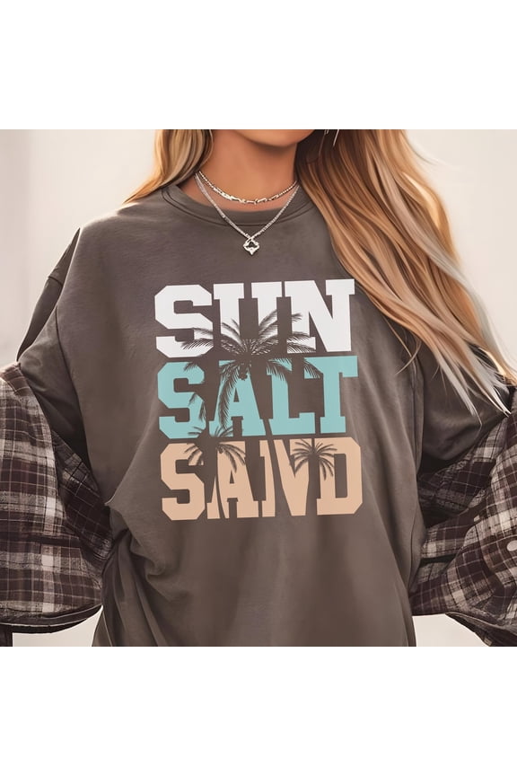 Sun Sand Salt Beach SweaSummer SweaTrendy Beach Sweatshirts for Women Summer Vacation Sweatshirts Womens Oversized Beach SweaSweatshirt Full Size S-5XL