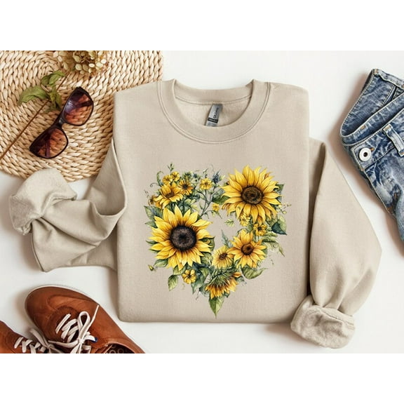 Velto Sunflower Sweatshirts, Floral Long Sleeve Sunflower Sweatshirt, Flower Sweatshirt, Womens Sweatshirts, Trendy Sunflower Fleece Top For Women All Size S-5XL
