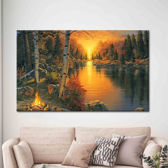Velto Sunset Forest Landscape, View Artwork, Nature Landscape Artwork, Nature View, River View Canvas Art, River Landscape Art Canvas, 8x10 UNFRAMED