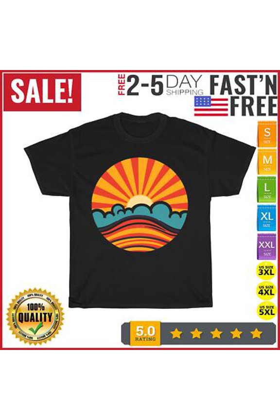 Sunset Rays Wavy Vintage T Shirt Men Fashion 2023 Women T Shirt Short Sleeve All Size S-5XL