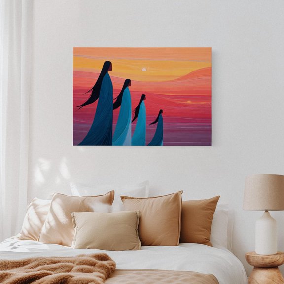Velto Sunset Sisterhood Canvas Wall Art – Minimalist Women Silhouettes In Red Sky, Modern Native-Inspired Abstract Spiritual Home Decor Canvas, 12x16 UNFRAMED