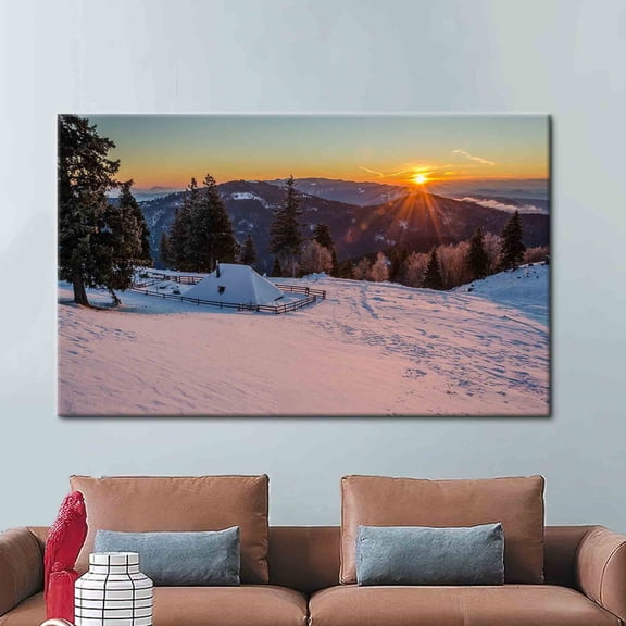 Velto Sunset View Art Canvas, Winter Landscape Wall Decor, Winter Printed, Sunset Landscape Art Canvas, Sunset Printed, Landscape Wall Art Canvas, 12x18 UNFRAMED