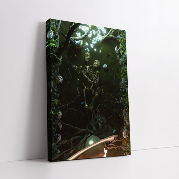 Velto Surreal Afterlife Skeleton Art - Unique Canvas Gift For Dreamy Home Decor Canvas, 8x12 0.75-Inch Pine Wood Frame