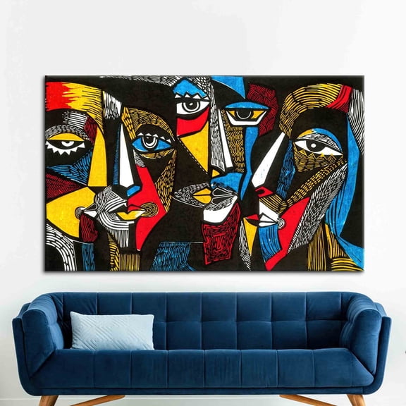 Velto Surreal Colored Faces, Abstract Wall Decor, Trendy Canvas, Contemporary Wall Art, Human Portrait Art Canvas, Abstract Face Artwork Canvas, 16x24 UNFRAMED