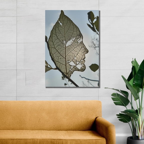 Velto Surreal Leaf Face Wall Art, Botanical Double Exposure, Modern Nature, Unique Green Lovers, Botanical Bedroom And Living Room Decor