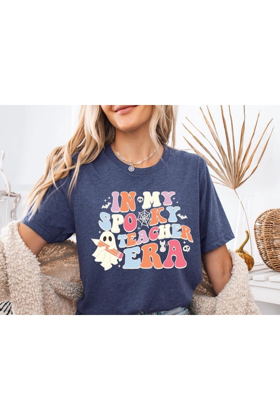 Teacher Ghost T-Shirt Spooky Fall Graphic Tee for Educators and Seasonal Classroom Outfits, Full Size S-5XL