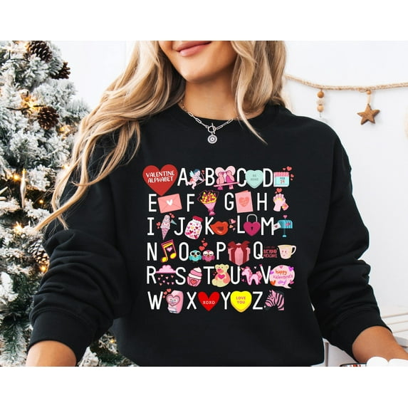 Velto Teacher Valentine Sweatshirt, Alphabet Kindergarten Sweater,Teacher ,Valentine Teacher Gift,Teacher Heart Sweater,Cute Teacher Sweater All Size S-5XL