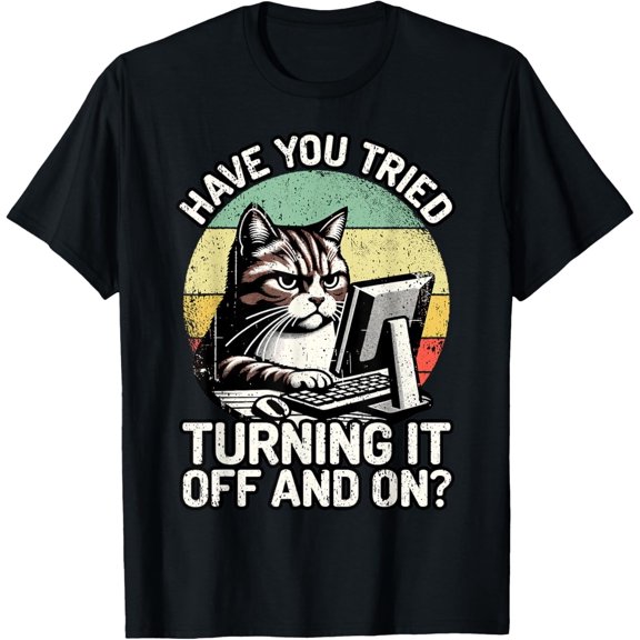 Velto Tech Support Humor I Cat Tech Engineer I Computer IT Guy T-Shirt All Size S-5XL
