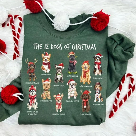Velto The 12 Dogs of holiday Sweatshirt, Dog Mom holiday Shirt, Dog Xmas Shirt All Size S-5XL