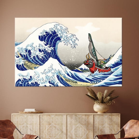Velto The Legend Of Zelda Windwaker The Great Wave Off Kanagawa Canvas, Kanagawa Canvas, Windwaker Wall Decor, Abstract Art, Canvas, 8x10 UNFRAMED
