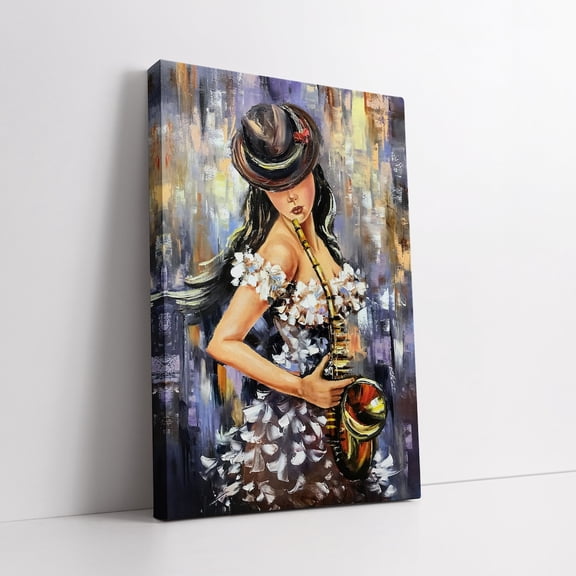 Velto The Magic Of Jazz Music: Woman Playing Saxophone Canvas Print, Romantic Wall Art For Valentine'S Day Canvas, 8x12 UNFRAMED