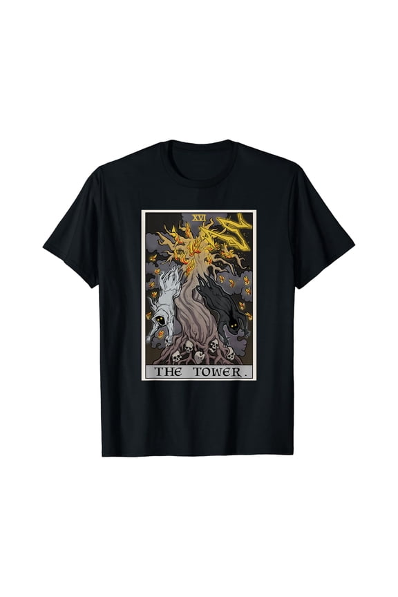 The Tower Tarot Card Tree of Life Goth Witch Gift T-Shirt All Size S-5XL
