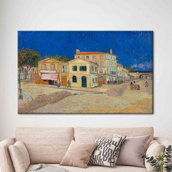 Velto The Yellow House, Reproduction Printed, Night Landscape Printed, Street Landscape Art, Famous Canvas Art Canvas, 8x10 0.75-Inch Pine Wood Frame