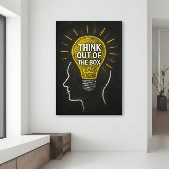 Velto Think Out Of The Box Canvas - Chalkboard Light Bulb Wall Art For Office Or Classroom, Motivational Gift Idea Canvas, 12x16 UNFRAMED