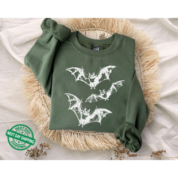 Velto Three Bats Sweatshirt, Happy Holiday Bat Sweater, Vintage 90s Style Sweater,Retro Gothic Sweatshirt,2000s Graphic ,Happy Holiday Dark Art Gift All Size S-3XL