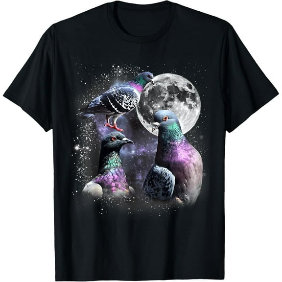 Velto Three Pigeon Moon Weird Cursed 3 Pigeon T-Shirt All Size S-5XL