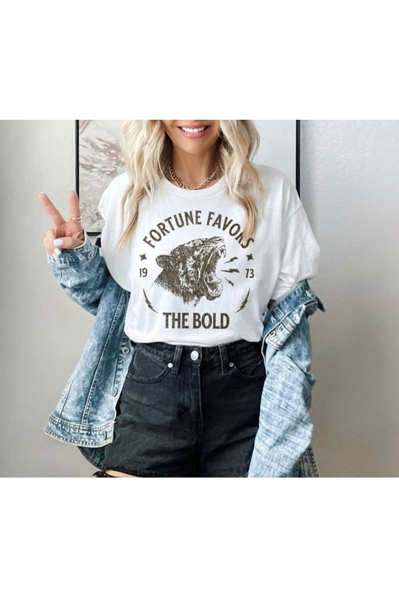 Tiger Face Shirt Vintage Tiger Tshirt Indie Clothes For Women Fortune Favors The Bold Oversized Aesthetic Graphic Tee All Size S-5XL