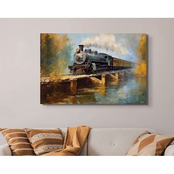 Velto Train Graffiti Canvas Art Modern Passenger Train Wall Decor Colorful Urban Pop Artwork, SIZE 8x10 INCLUDE Pine Wood Frame 1.25-Inch