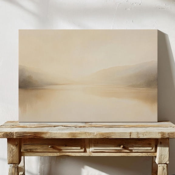 Velto Tranquil Lake Horizon Canvas Wall Art | Soft Beige Misty Landscape With Reflections | Minimalist Neutral Nature-Inspired Decor Canvas, 16x24 UNFRAMED