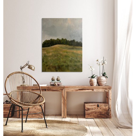 Velto Tree Line Grassy Landscape Muted Colors, Antique Country, Rustic Farmhouse Wall Decor, Canvas, 8x10 UNFRAMED