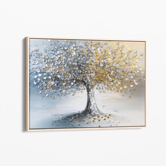 Velto Tree Of Life | Stretched Canvas Print | Abstract Gold & Silver Blossom Tree Wall Art | Living Room Home Decor | Tol3 Canvas, 16x24 UNFRAMED