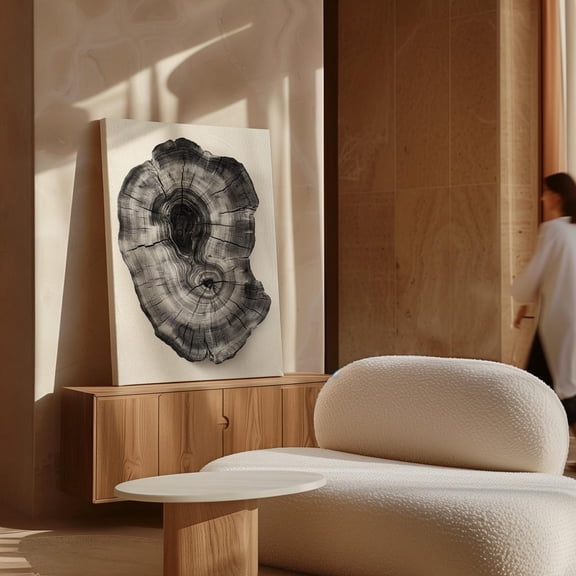 Velto Tree Ring Canvas Art Vintage Black and White Organic Rustic Minimalist Nature Inspired Wall Decor, SIZE 8x10 INCLUDE Pine Wood Frame 1.25-Inch