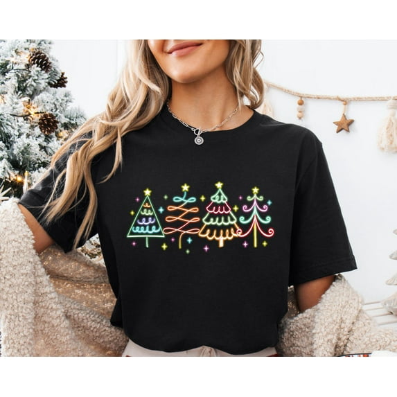 Velto Trendy Happy Holiday Tree Shirt,Neon Colors Happy Holiday Tree T-Shirt,Happy Holiday Tees for Women,,Happy Holiday Tree Shirt,Neon Tree Tee ,Happy Holiday Light All Size S-5XL