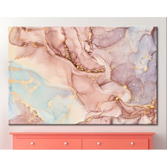 Velto Trendy Marble Printed, Gold Marble Canvas Art, Shimmery Wall Art, Luxury Marble Wall Art, Pink Marble Art Canvas, 8x10 UNFRAMED