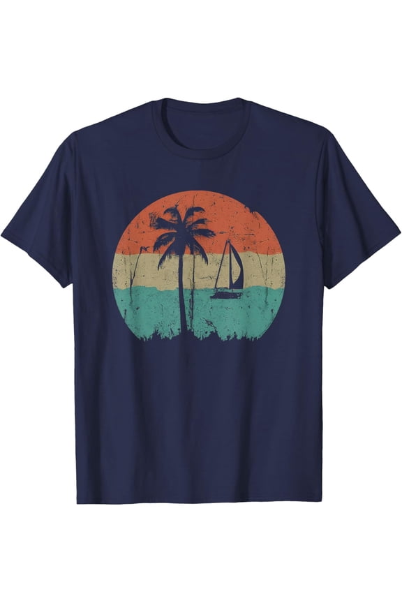 Tropical Beach Palm Trees Vintage Retro 70s 80s Nautical T-Shirt All Size S-5XL