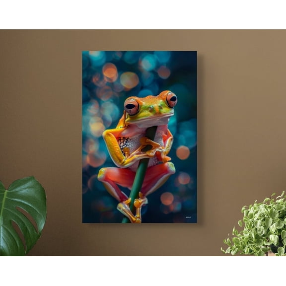 Velto Tropical Frog Canvas, Vibrant Tree Frog Wall Art, Portrait Animal Nature Decor, SIZE 8x10 INCLUDE Pine Wood Frame 1.25-Inch