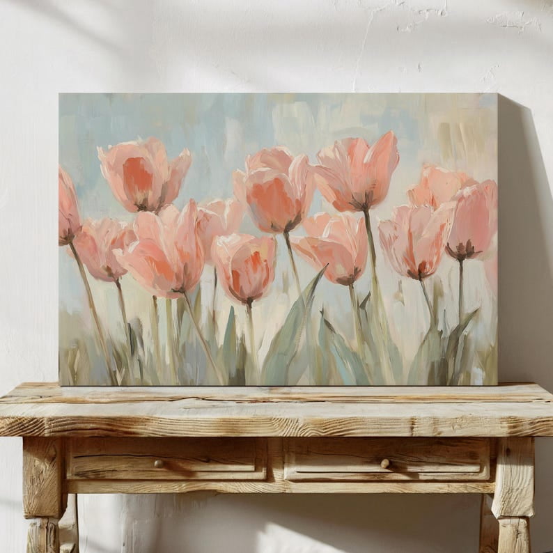 Velto Tulip Flower Canvas Wall Art Modern Botanical Illustration Pink ...
