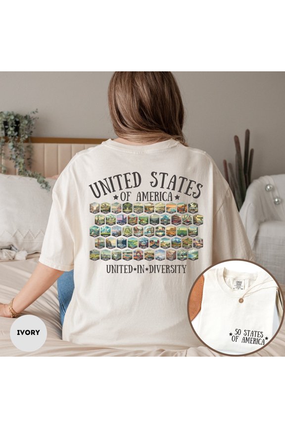USA States Travel Graphic T-Shirt Patriotic 50 States Adventure Style, Full Size S-5XL
