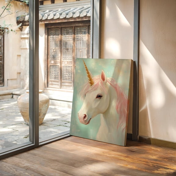 Velto Unicorn Canvas, Whimsical Vintage Wall Art, Mystical Fairy Tale Animal Home Decor, SIZE 12x18 INCLUDE Pine Wood Frame 1.25-Inch