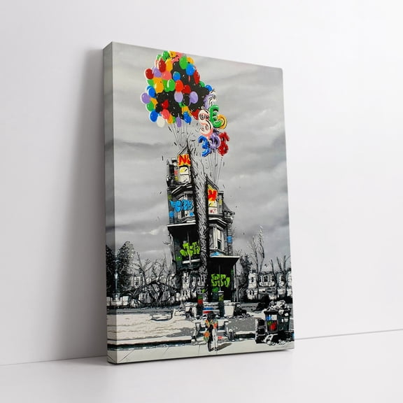 Velto Urban Decay Meets Dream: Graffiti Art Of Abandoned Building With Floating Balloons - Unique Canvas Gift Canvas, 12x18 UNFRAMED