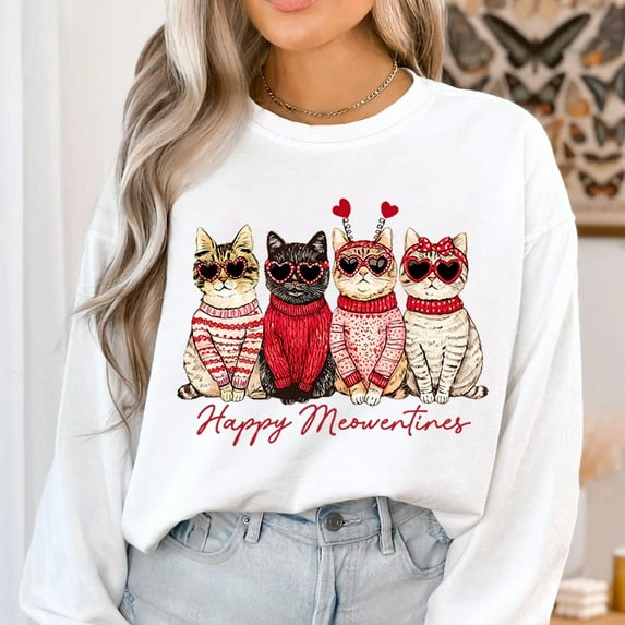 Velto Valentines Cats Shirt, Cat Lover Sweater, Women Valentines Shirt, Valentines Cat Tee,Cute Cat Lover,Happy Meowentines All Size S-5XL