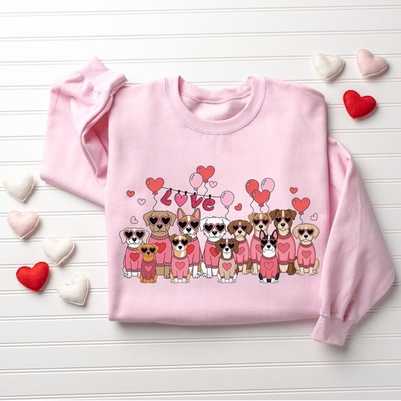 Velto Valentines Dogs Sweatshirt, Dog Lover Sweater, Womens Valentines Sweatshirt, Valentines Day Dog Gift, Cute Gift for Dog Lover, Dog Mom Shirt All Size S-3XL