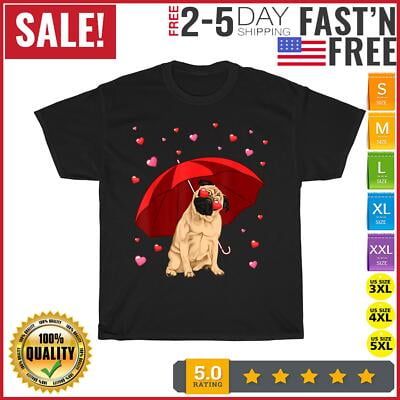 Velto Valentines Pug Dog Shirt Pug Raining Hearts Valentine's Day T Shirt Men Women All Size S-5XL