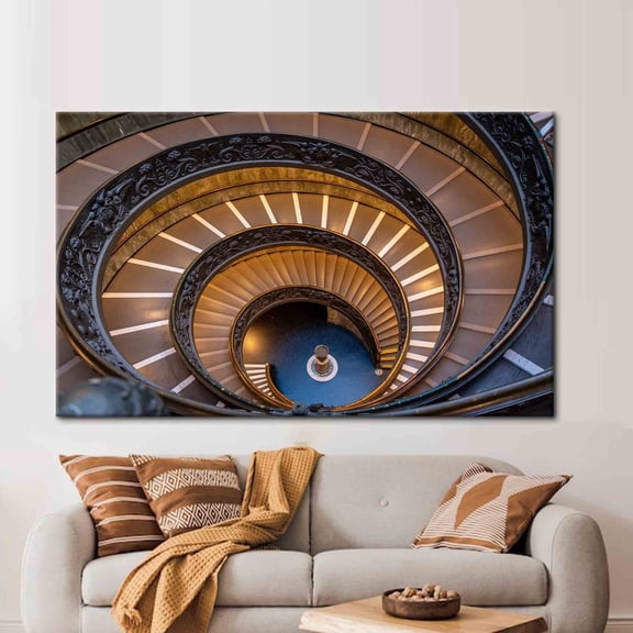 Velto Vatican Museums Stairs Artwork, Spiral Staircase Canvas Architectural Canvas, Modern Abstract Stair Decor Canvas, 8x10 0.75-Inch Pine Wood Frame