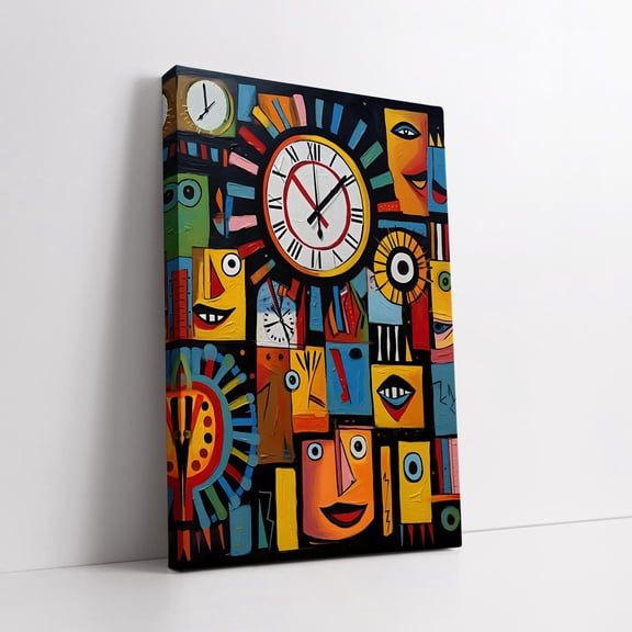 Velto Vibrant Abstract Clock Canvas - Unique Surreal Art For Home Decor Gift Canvas, 8x10 0.75-Inch Pine Wood Frame