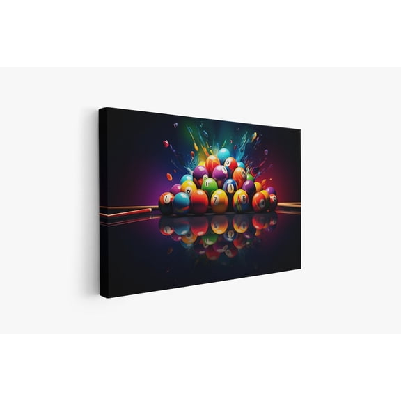 Velto Vibrant Billiard Balls Explosion Canvas - Perfect Gift For Game Room Decor And Billiards Enthusiasts Canvas, 8x10 0.75-Inch Pine Wood Frame