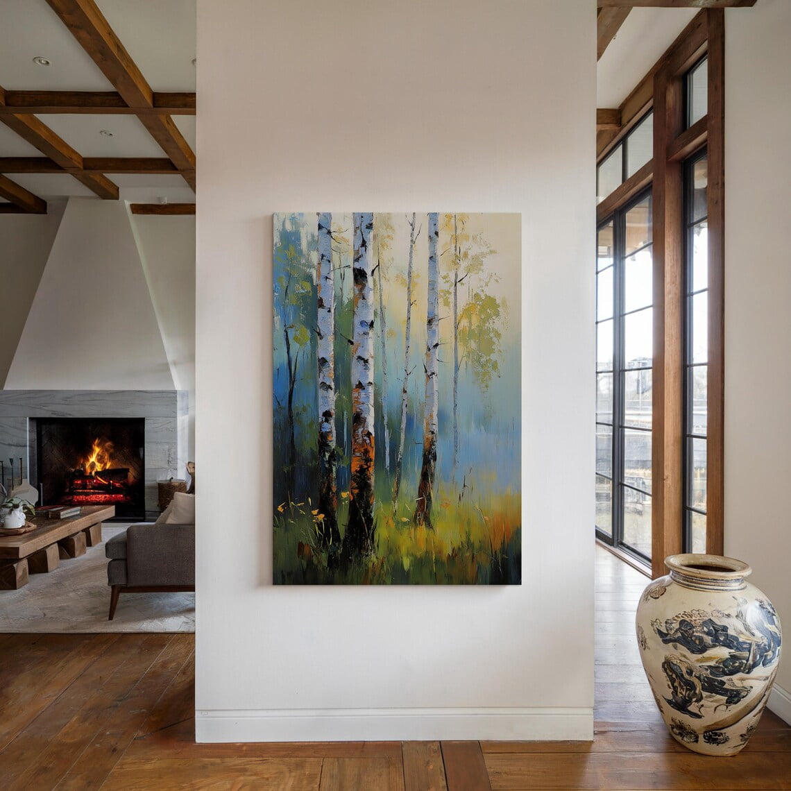 Velto Vibrant Birch Tree Forest Wall Art, Abstract Nature, Living Room ...