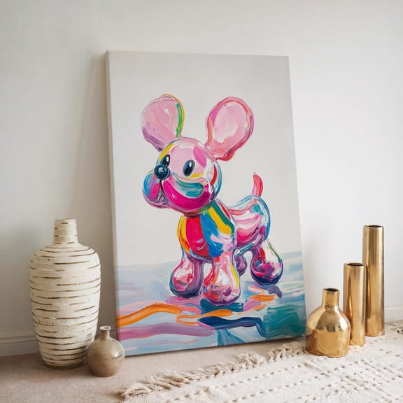 Velto Vibrant Puppy Canvas Wall Art Rainbow Dog Illustration Playful Pet Portrait Modern Decorative Artwork, SIZE 8x10 INCLUDE Pine Wood Frame 1.25-Inch