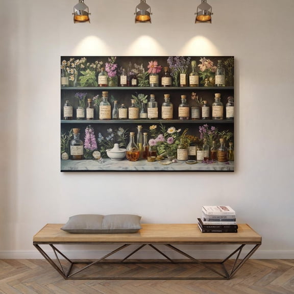 Velto Vintage Ahecary Canvas Art - Herbalist Wall Decor, Dark Academia Cottagecore, Antique Pharmacy for Rustic Kitchen, SIZE 8x12 INCLUDE Pine Wood Frame 1.25-Inch