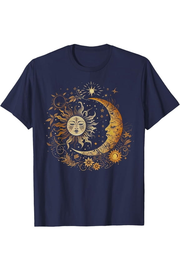 Vintage Celestial Sun Moon Flower Astrology Moon Phases T-Shirt All Size S-5XL
