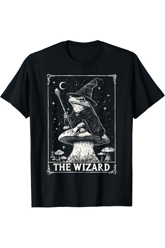Vintage Cottagecore The Wizard Frog Tarot Card Dark Academia T-Shirt All Size S-5XL
