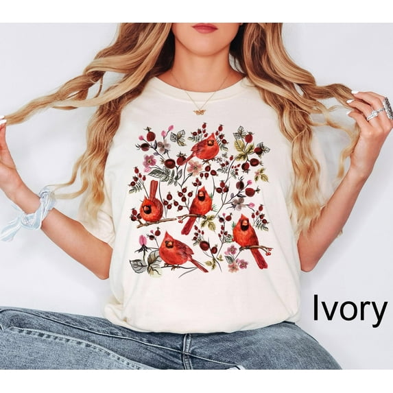 Velto Vintage Cottagecore Wildflower Red Cardinal Shirt, Goblincore Nature Shirt, Bird Lover Gift, Cottage Core Wildflowers Shirts All Size S-5XL