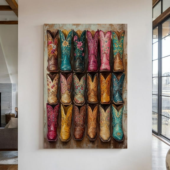 Velto Vintage Cowboy Boots Canvas Art, Colorful Western Decor, Rustic Farmhouse Country Style Boot Collection Canvas, 8x10 UNFRAMED